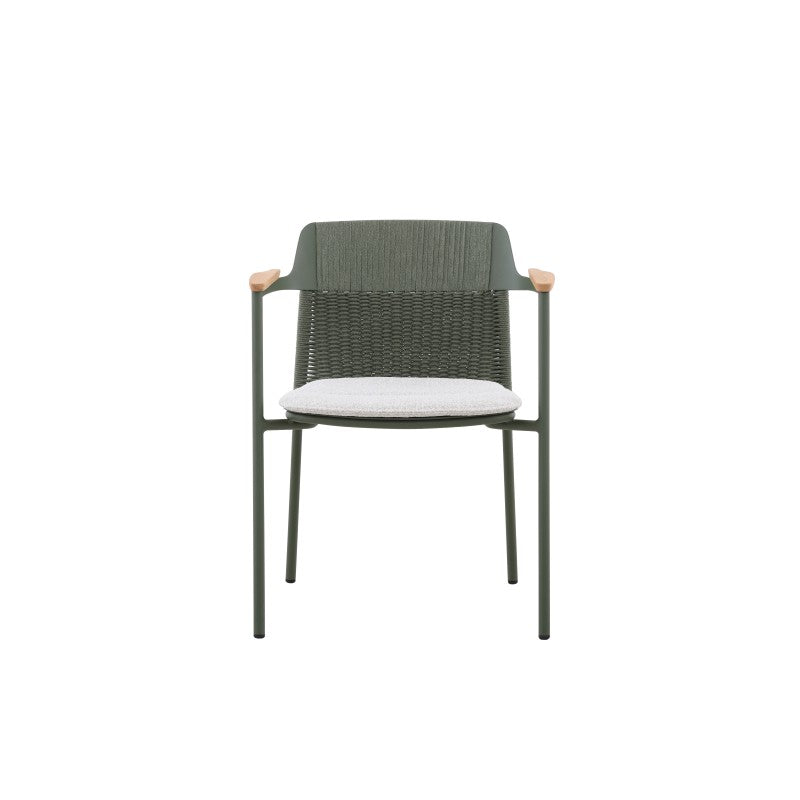 Aurora Outdoor Rope Dining Chair with Teak Arm with Cushion