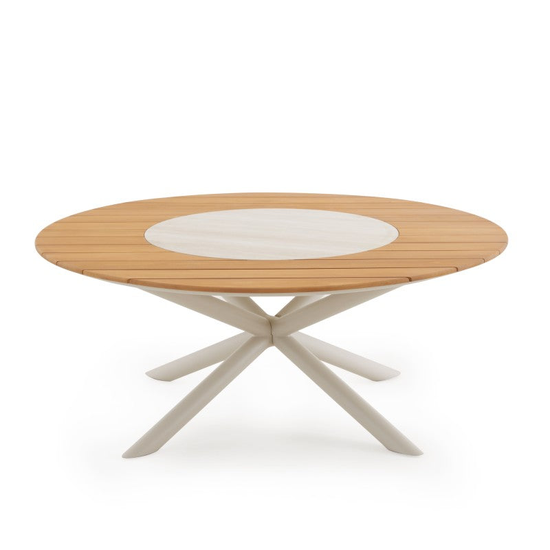 Loop Outdoor Teak Dining Table 185 cm with Ceramic Lasy Susan and 8 Chairs