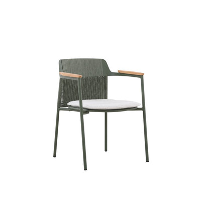 Aurora Outdoor Rope Dining Chair with Teak Arm with Cushion