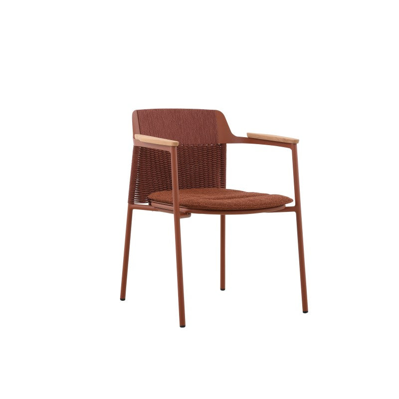 Aurora Outdoor Rope Dining Chair with Teak Arm with Cushion
