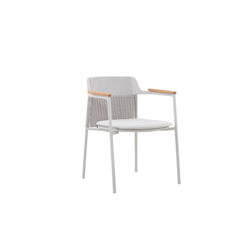 Aurora Outdoor Rope Dining Chair with Teak Arm with Cushion