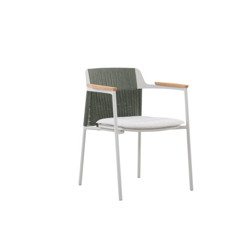 Aurora Outdoor Rope Dining Chair with Teak Arm with Cushion