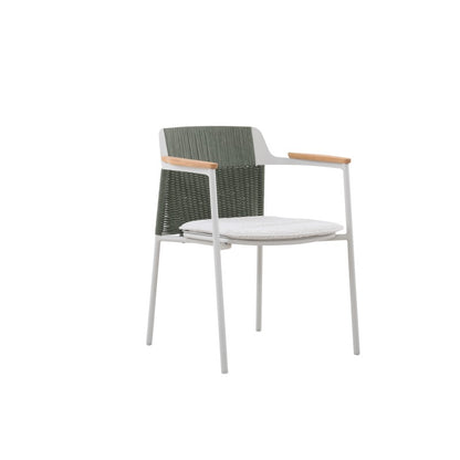 Aurora Outdoor Rope Dining Chair with Teak Arm with Cushion