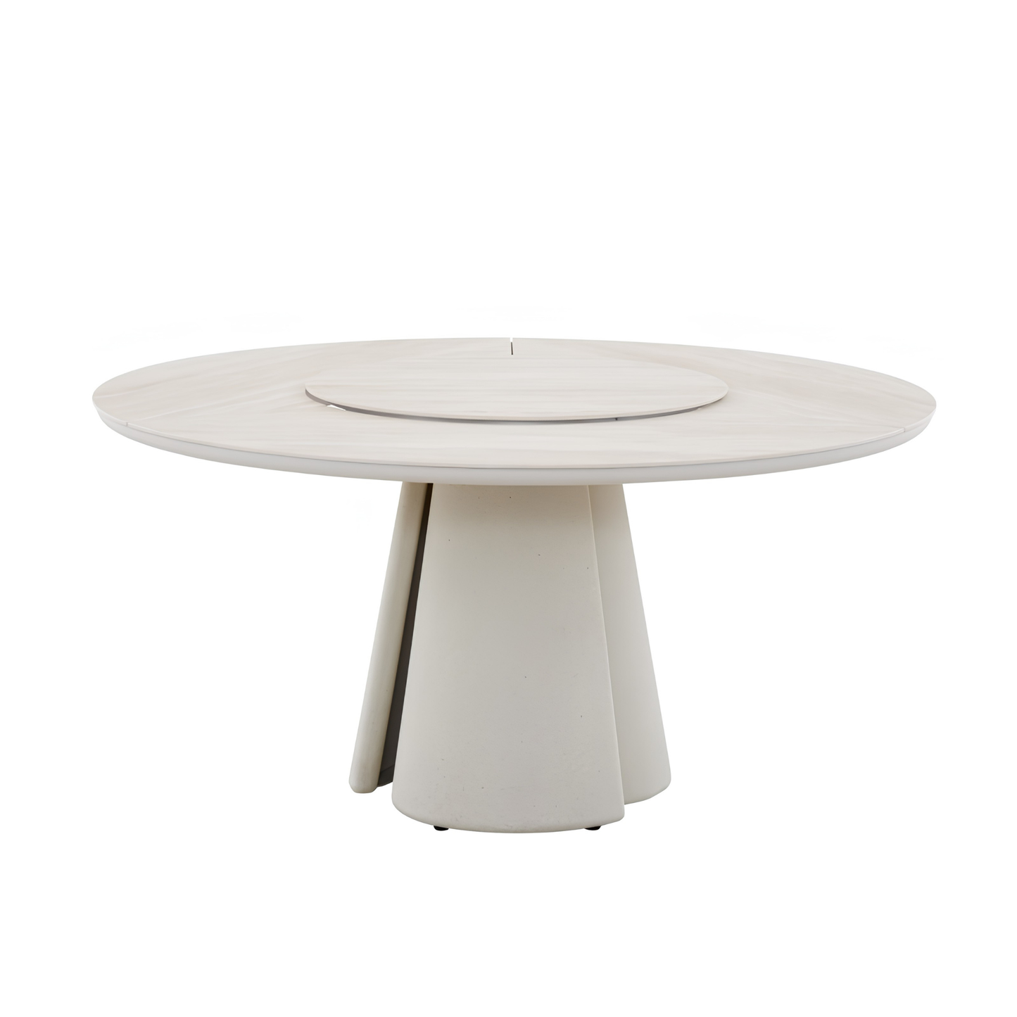 Aurora Outdoor Ceramic Dining Table 148 cm with Lazy Susan and Concrete Base in Beige