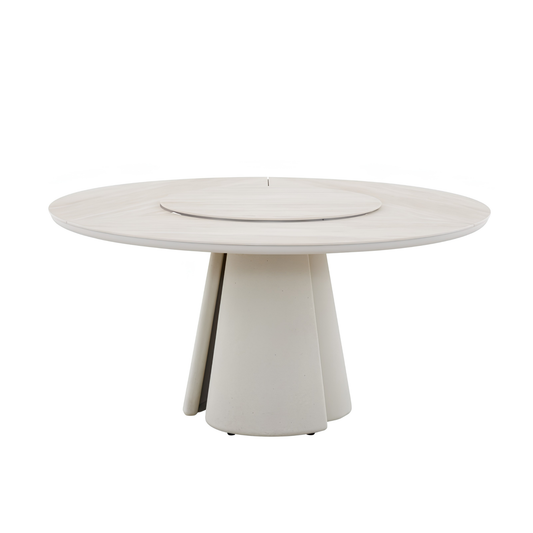 Aurora Outdoor Ceramic Dining Table 148 cm with Lazy Susan and Concrete Base in Beige