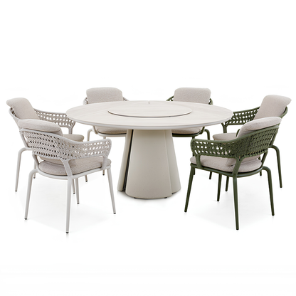 Aurora Outdoor Ceramic Dining Table 148 cm with Lazy Susan and Concrete Base in Beige