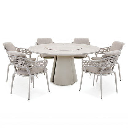Aurora Outdoor Ceramic Dining Table 148 cm with Lazy Susan and Concrete Base in Beige