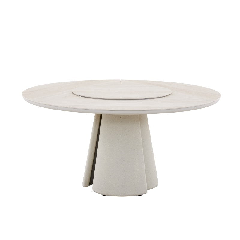 Aurora Outdoor Ceramic Dining Table 148 cm with Lasy Susan and Concrete Base in Beige