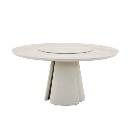 Aurora Outdoor Ceramic Dining Table 148 cm with Lasy Susan and Concrete Base in Beige