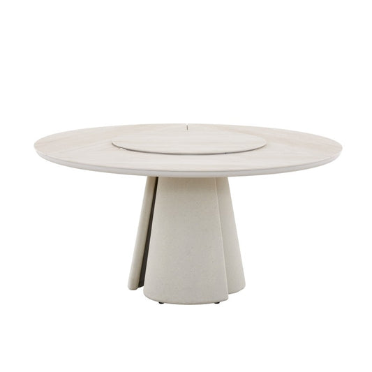 Aurora Outdoor Ceramic Dining Table 148 cm with Lasy Susan and Concrete Base in Beige