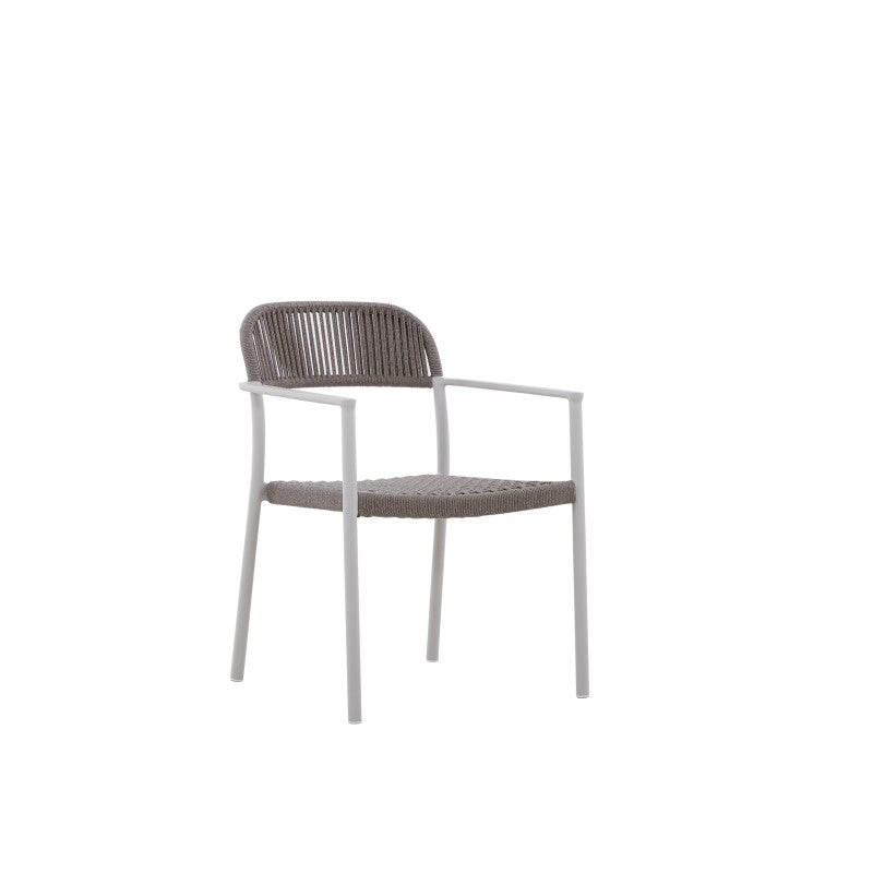 Fano Outdoor Rope Dining Chair with Arm in Beige Frame and Taupe Rope