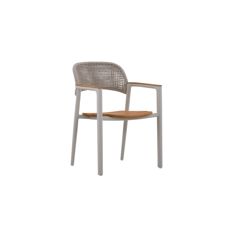 La Tour Outdoor Rope Dining Chair with Teak Arm in Beige