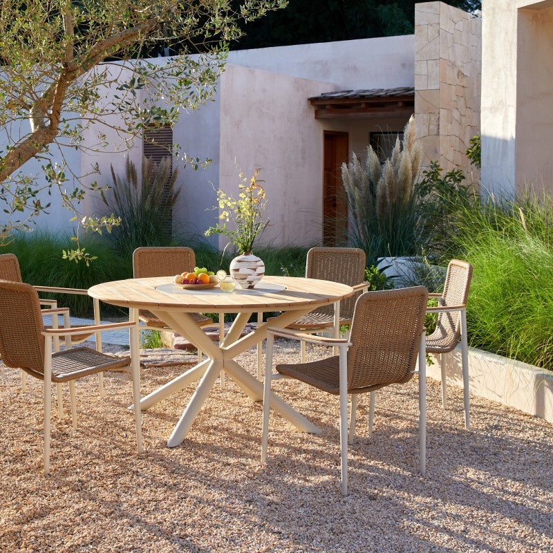 Loop Outdoor Teak Dining Table 148 cm with Ceramic Lasy Susan and 6 Chairs