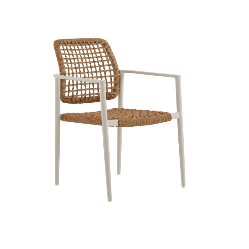 Marine Outdoor Wicker Dining Chair with Arm in Beige Frame and Khaki Wicker