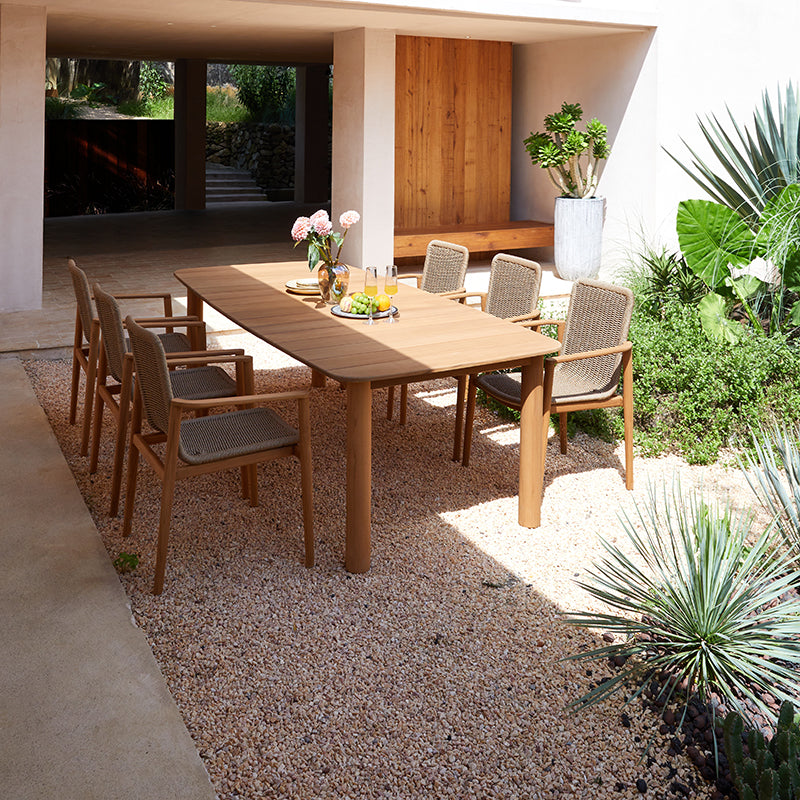 Marine Outdoor Full Teak Dining Table 240 cm with 6 Teak Chairs