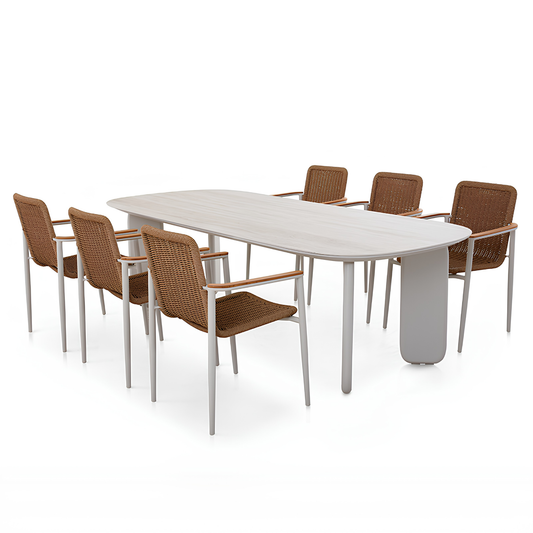 Vento Outdoor Aluminium Dining Table 250 cm with 6 Chairs