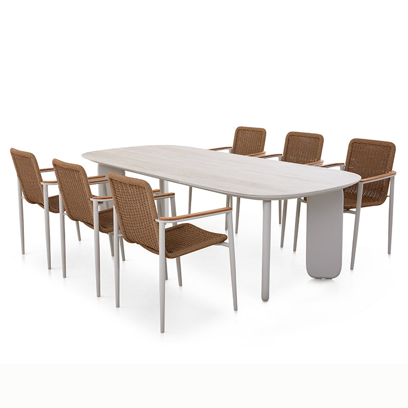 Sunrise Outdoor Full Teak Dining Table 240 cm with 6 Teak Chairs