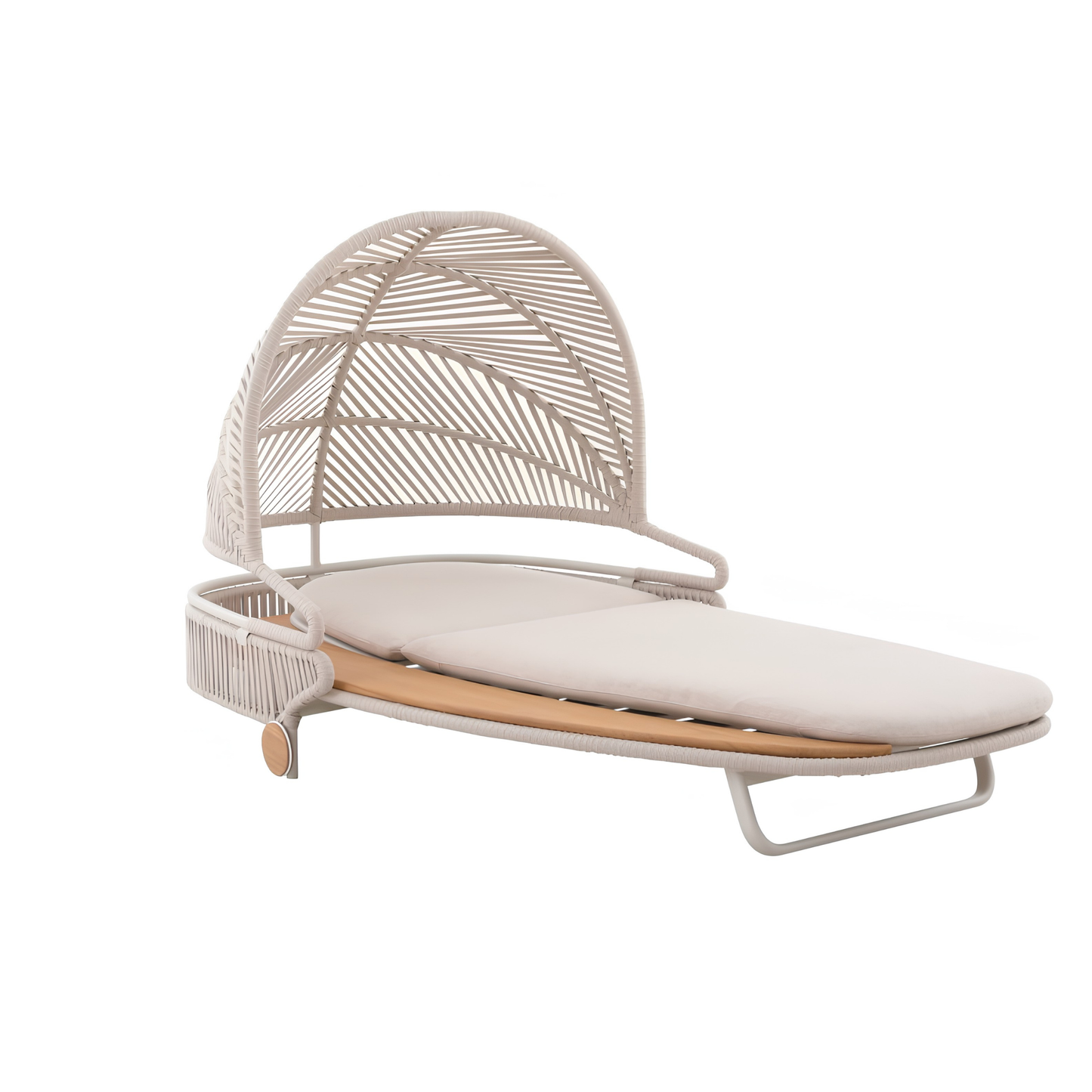 Alma Outdoor Rope Sunlounger in Beige with Teak Top Side Table