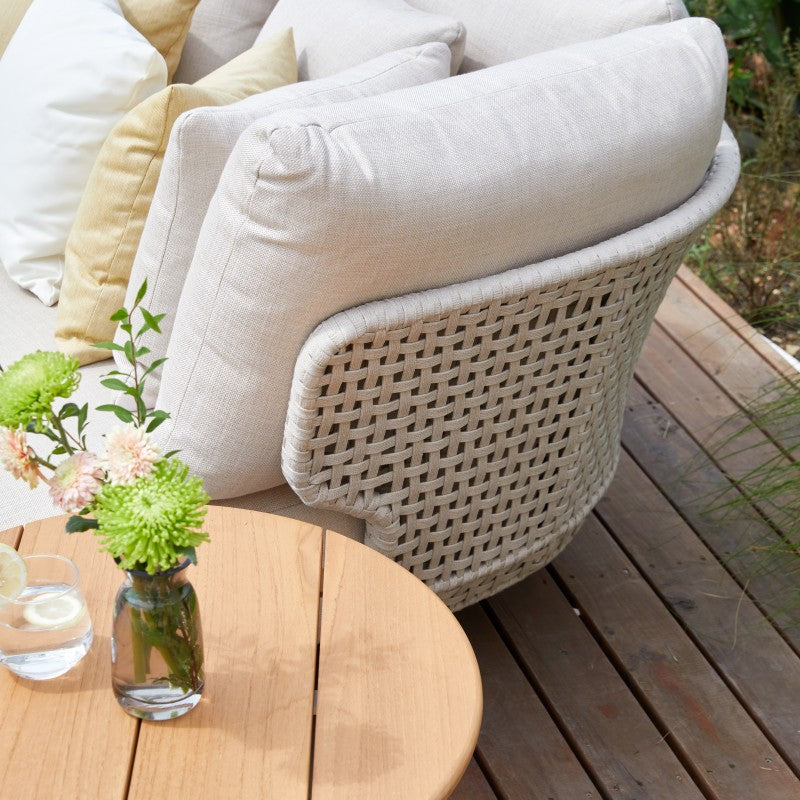 Alma Outdoor Rope Daybed in Beige with Teak Top Side Table