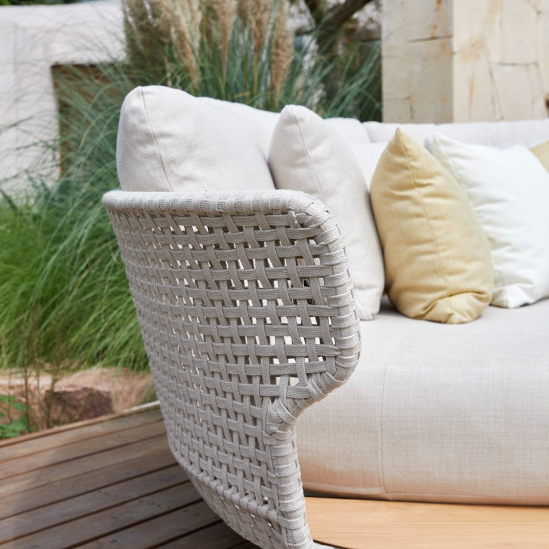 Alma Outdoor Rope Daybed in Beige with Teak Top Side Table