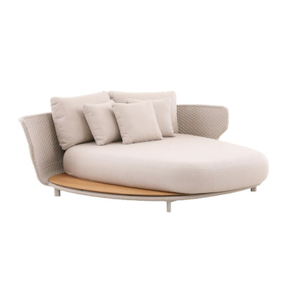 Alma Outdoor Rope Daybed in Beige with Teak Top Side Table