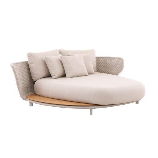 Alma Outdoor Rope Sunlounger in Beige with Teak Top Side Table