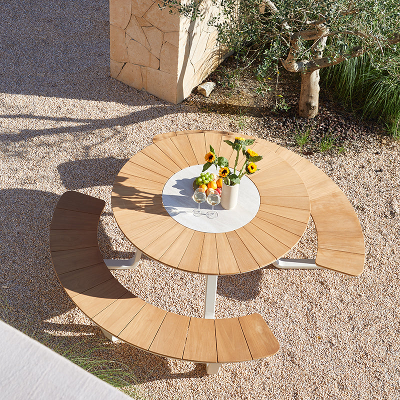 Alma Outdoor Teak Picnic Table 148 cm with Lasy Susan in Beige