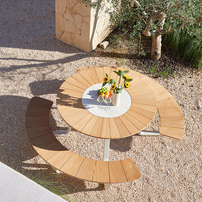 Alma Outdoor Teak Picnic Table 148 cm with Lasy Susan in Beige
