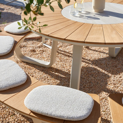 Alma Outdoor Teak Picnic Table 148 cm with Lasy Susan in Beige