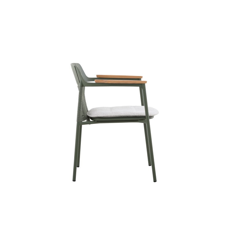 Aurora Outdoor Rope Dining Chair with Teak Arm with Cushion