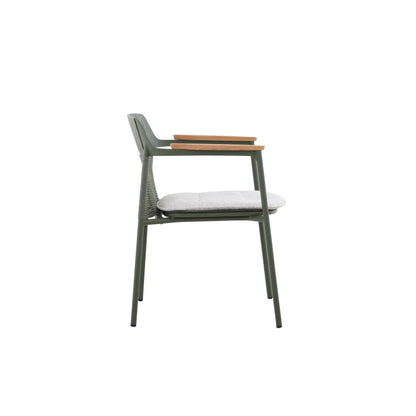 Aurora Outdoor Rope Dining Chair with Teak Arm with Cushion
