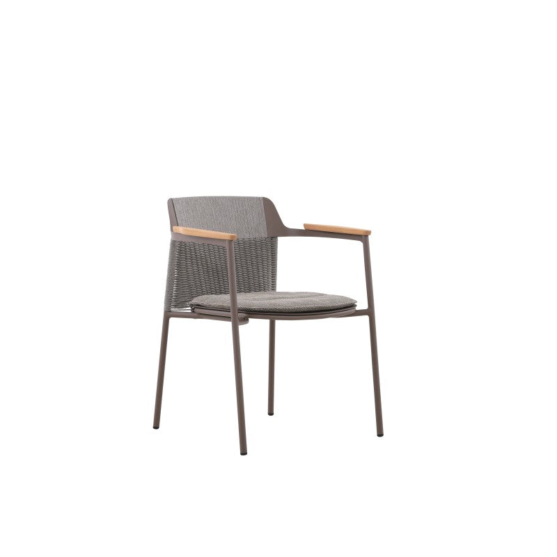 Aurora Outdoor Rope Dining Chair with Teak Arm with Cushion