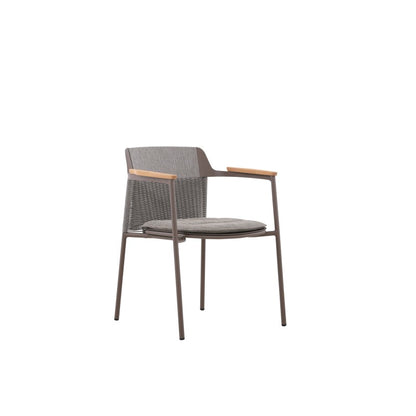 Aurora Outdoor Rope Dining Chair with Teak Arm with Cushion