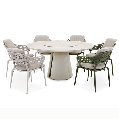 Aurora Outdoor Ceramic Dining Table 148 cm with Lasy Susan and Concrete Base in Beige