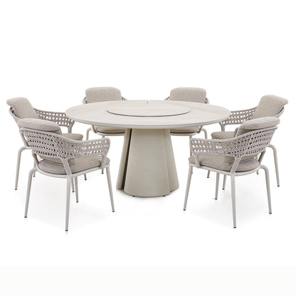 Aurora Outdoor Ceramic Dining Table 148 cm with Lasy Susan and Concrete Base in Beige