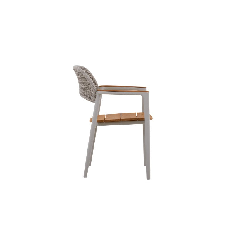 La Tour Outdoor Rope Dining Chair with Teak Arm in Beige