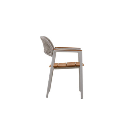 La Tour Outdoor Rope Dining Chair with Teak Arm in Beige