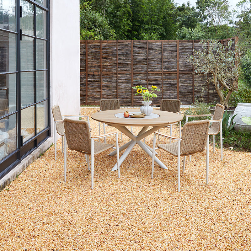Loop Outdoor Teak Dining Table 148 cm with Ceramic Lasy Susan and 6 Chairs
