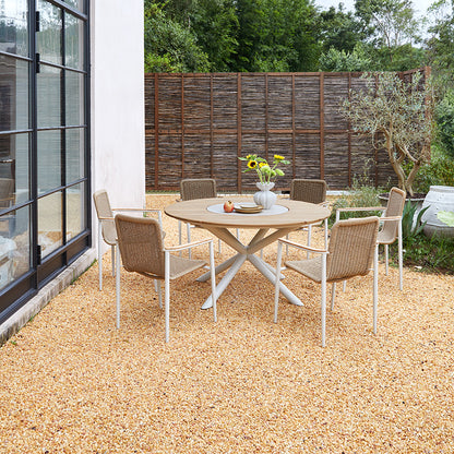 Loop Outdoor Teak Dining Table 148 cm with Ceramic Lasy Susan and 6 Chairs