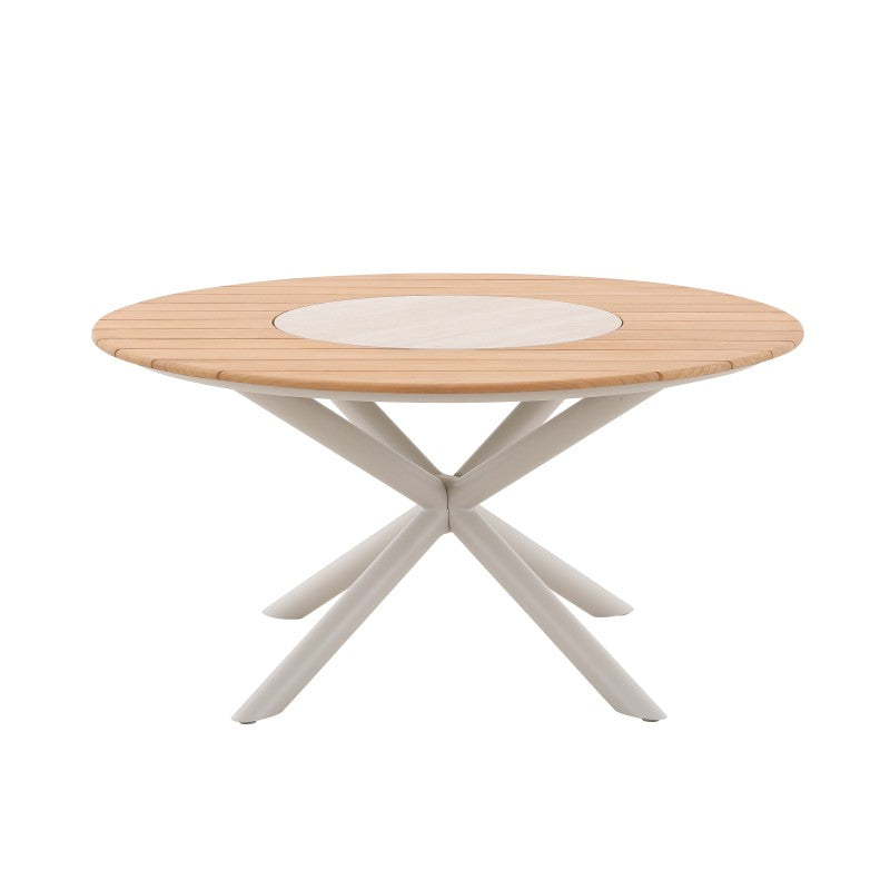 Loop Outdoor Teak Dining Table 148 cm with Ceramic Lasy Susan and 6 Chairs
