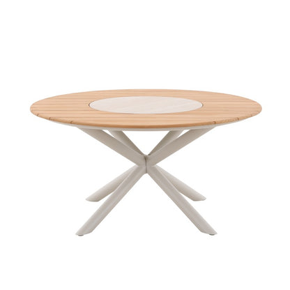 Loop Outdoor Teak Dining Table 148 cm with Ceramic Lasy Susan and 6 Chairs