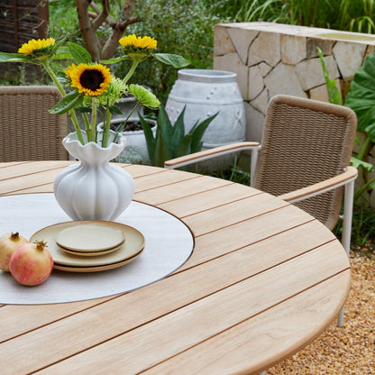 Loop Outdoor Teak Dining Table 148 cm with Ceramic Lasy Susan and 6 Chairs