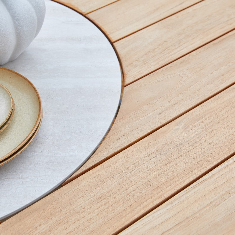 Loop Outdoor Teak Dining Table 148 cm with Ceramic Lasy Susan and 6 Chairs