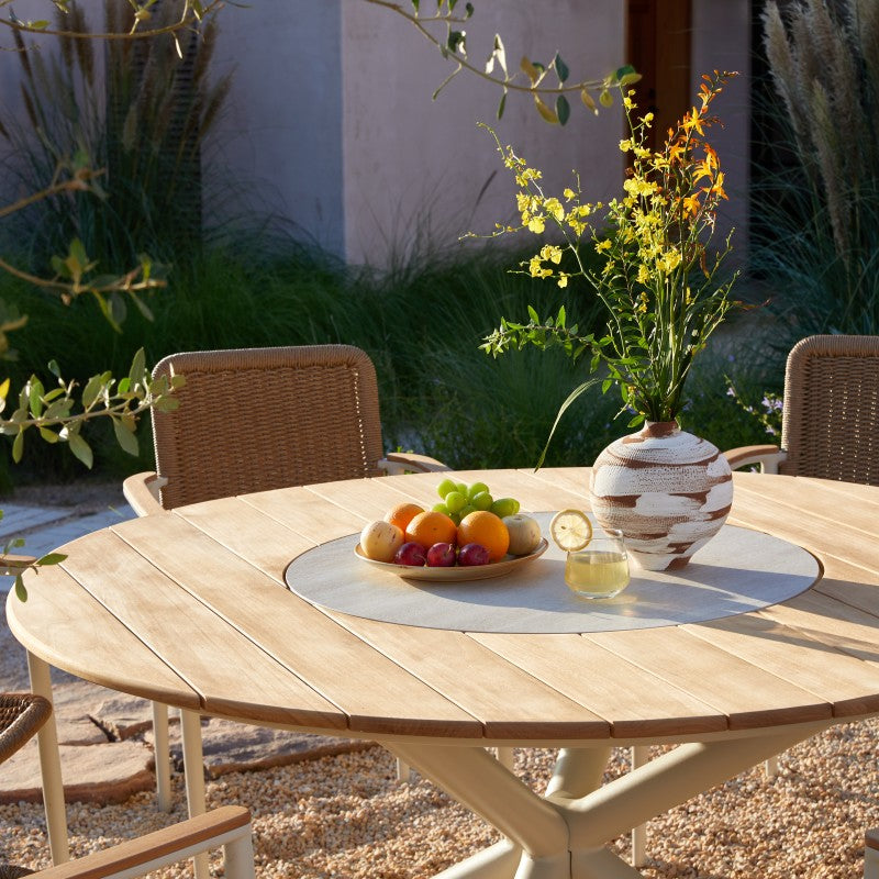 Loop Outdoor Teak Dining Table 148 cm with Ceramic Lasy Susan and 6 Chairs