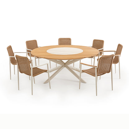 Loop Outdoor Teak Dining Table 148 cm with Ceramic Lasy Susan and 6 Chairs