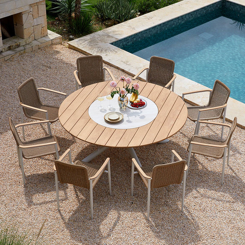 Loop Outdoor Teak Dining Table 185 cm with Ceramic Lasy Susan and 8 Chairs