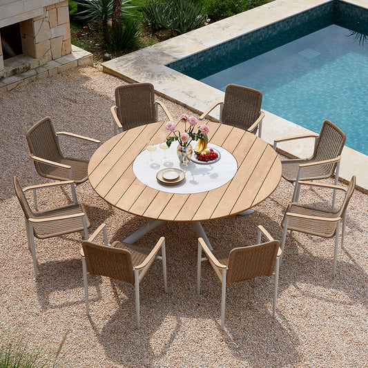 Loop Outdoor Teak Dining Table 185 cm with Ceramic Lasy Susan and 8 Chairs