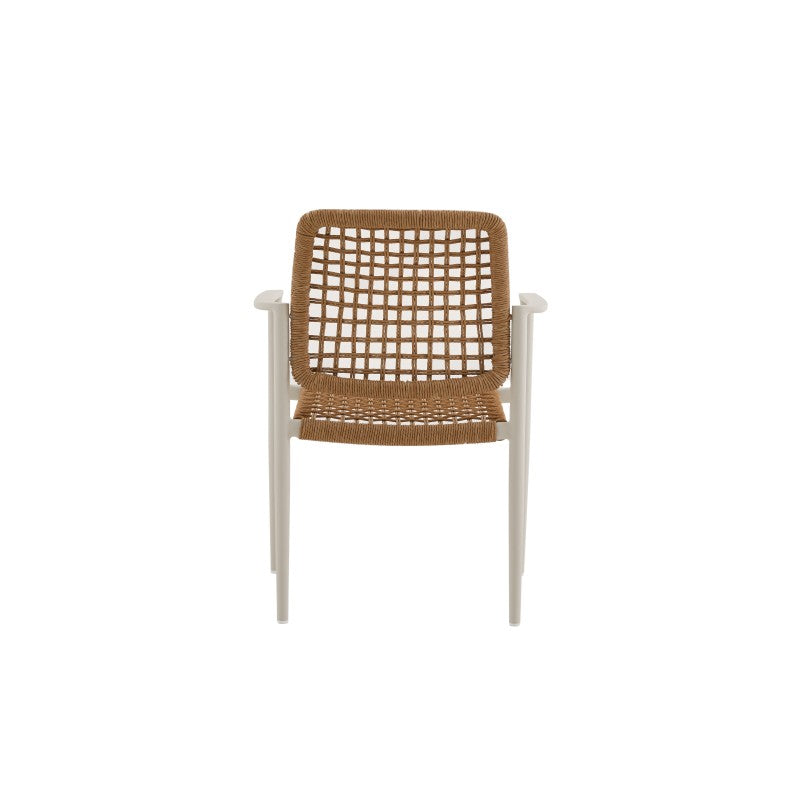Marine Outdoor Wicker Dining Chair with Arm in Beige Frame and Khaki Wicker