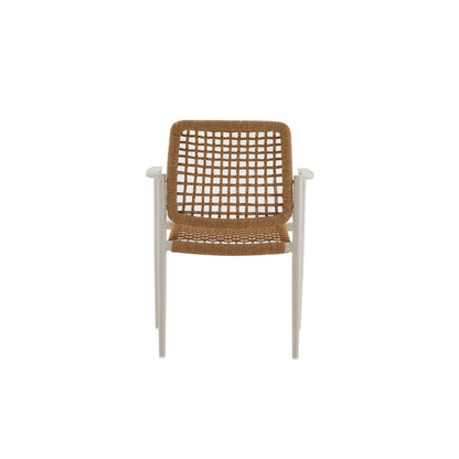 Marine Outdoor Wicker Dining Chair with Arm in Beige Frame and Khaki Wicker