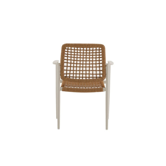 Marine Outdoor Wicker Dining Chair with Arm in Beige Frame and Khaki Wicker